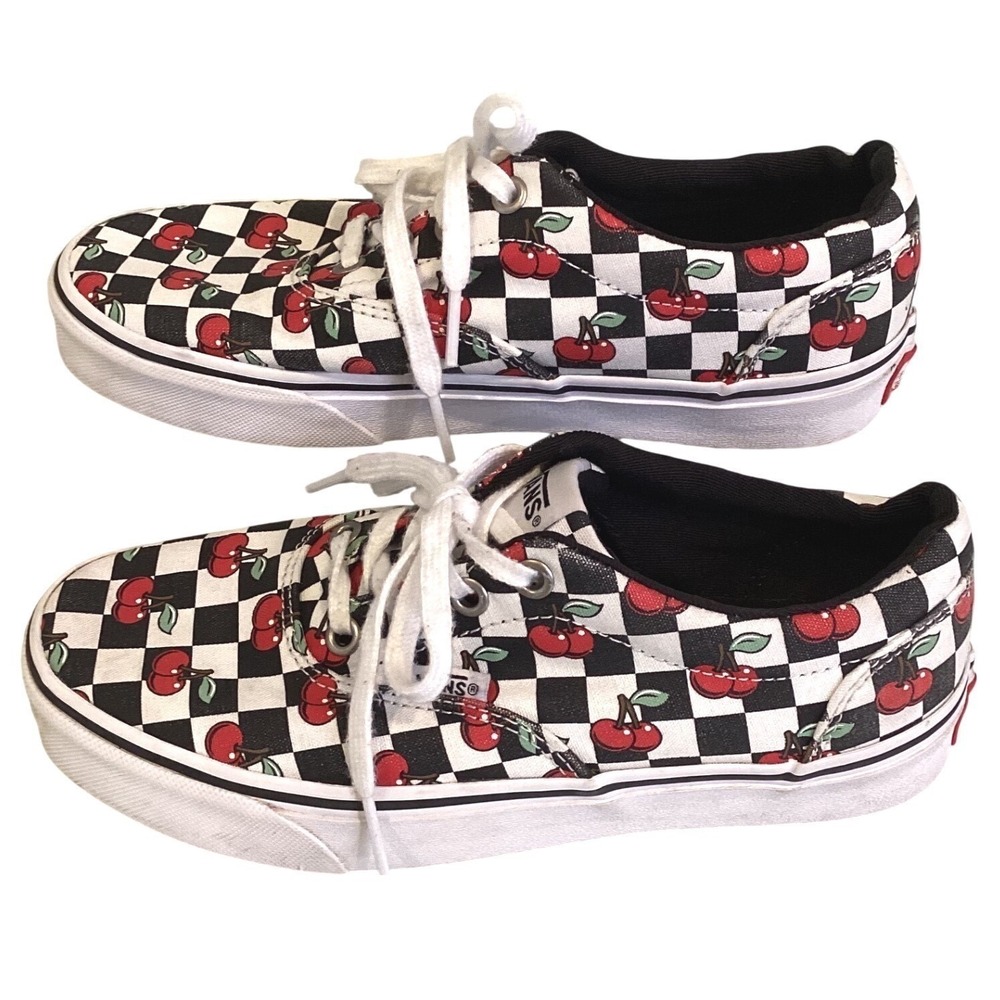 Vans Era Checkerboard Cherry Sneakers Black White Red Low Top Shoes - 6 Womens - Picture 3 of 6